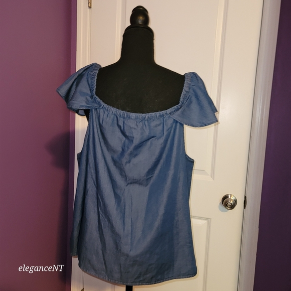 J Crew  Denim Chambray Flutter Sleeve Shirt Sz: XL - Picture 4 of 8